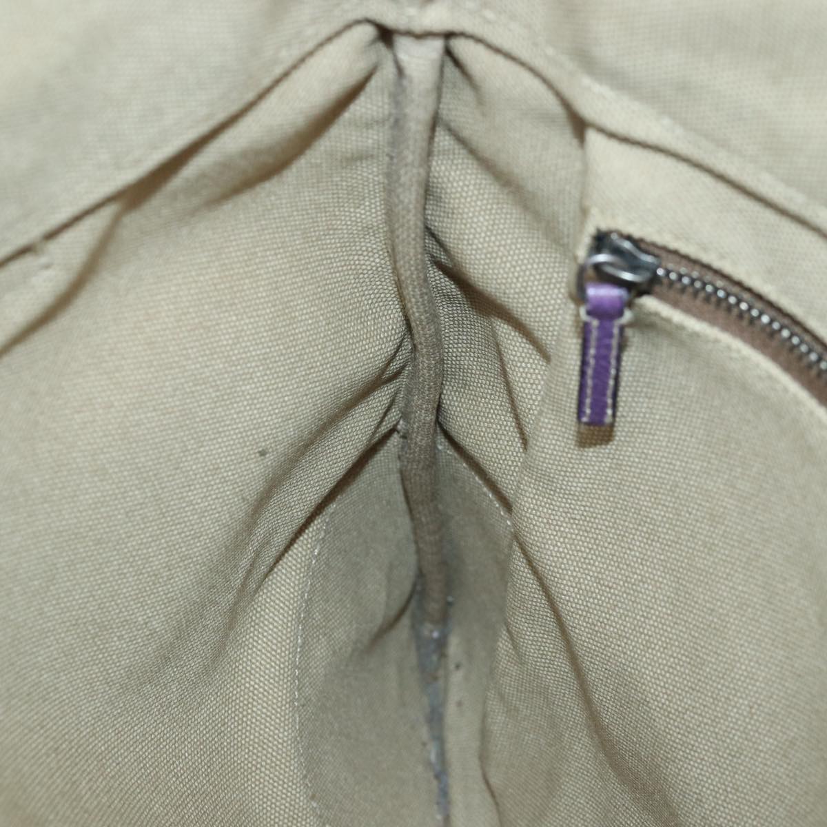 PRADA Hand Bag Canvas Beige Purple Silver Auth 86440