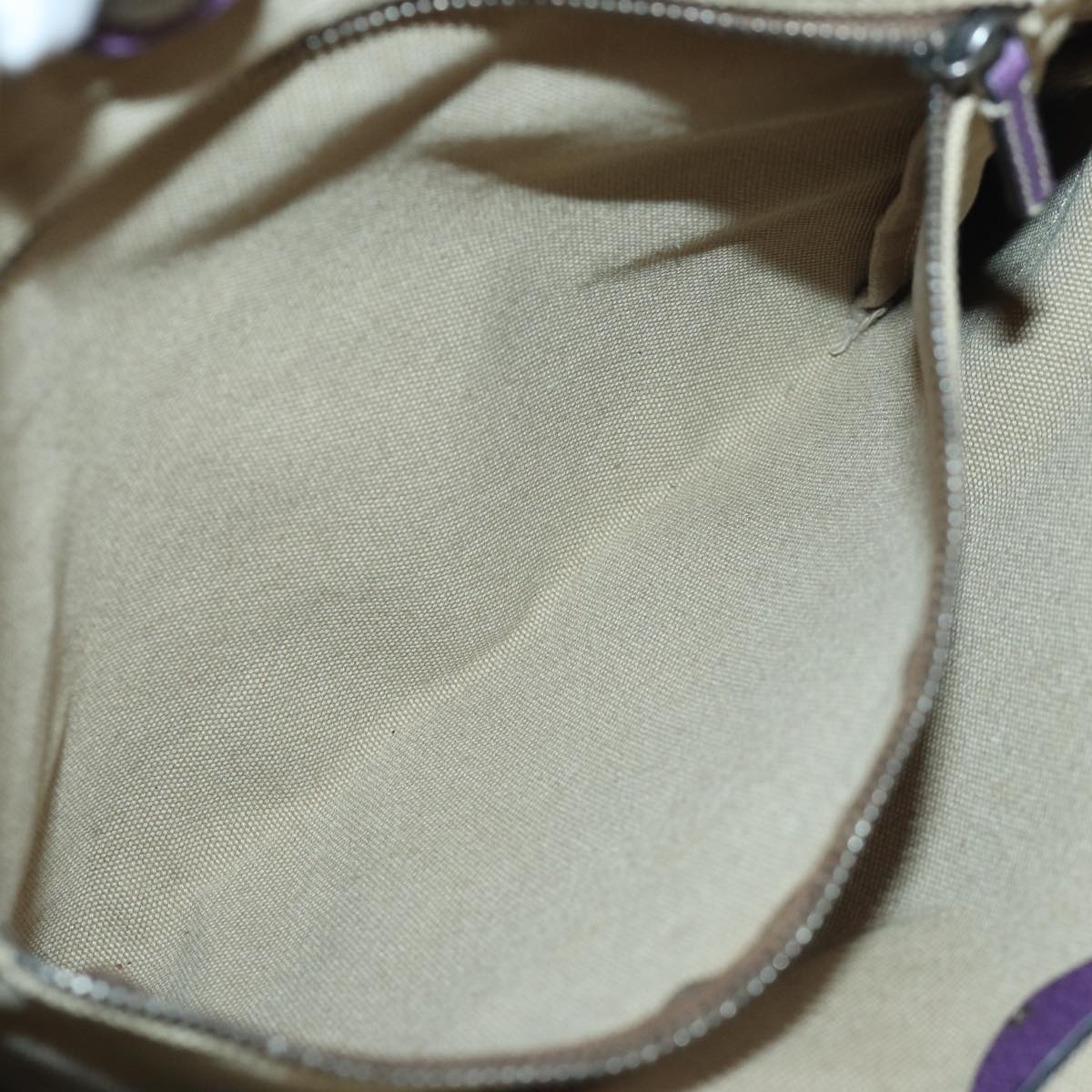 PRADA Hand Bag Canvas Beige Purple Silver Auth 86440