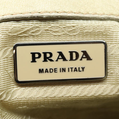 PRADA Hand Bag Nylon 2way Cream Silver Auth 86443