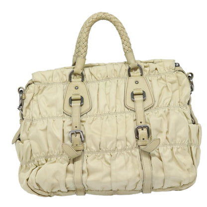 PRADA Hand Bag Nylon 2way Cream Silver Auth 86443