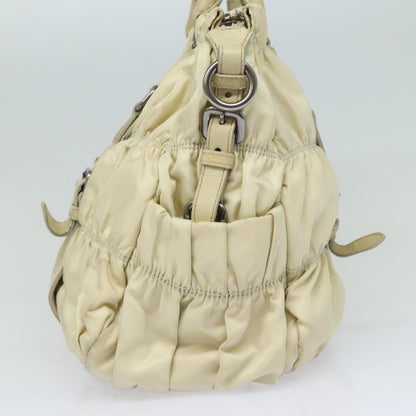 PRADA Hand Bag Nylon 2way Cream Silver Auth 86443