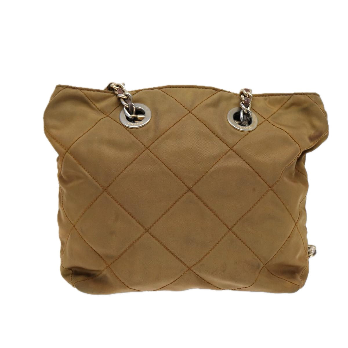 PRADA Chain Shoulder Bag Nylon Khaki Gold Auth 86608