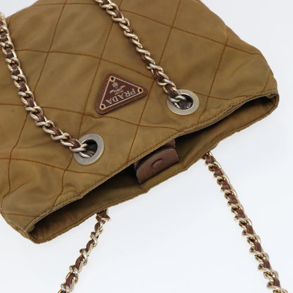 PRADA Chain Shoulder Bag Nylon Khaki Gold Auth 86608