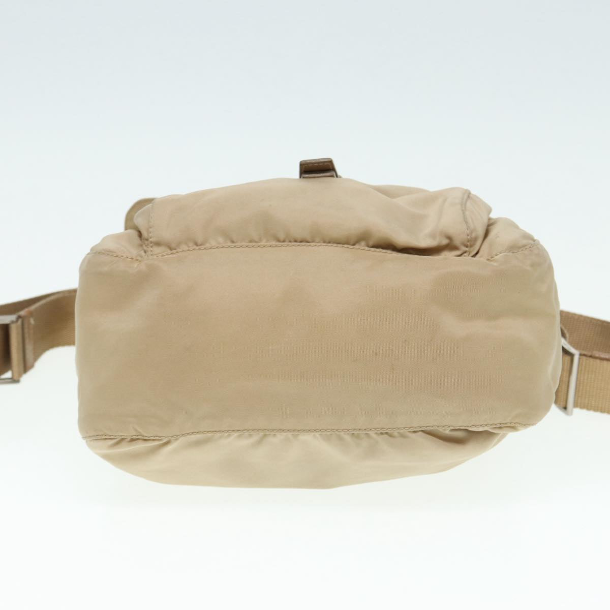 PRADA Shoulder Bag Nylon Beige Silver Auth 86645