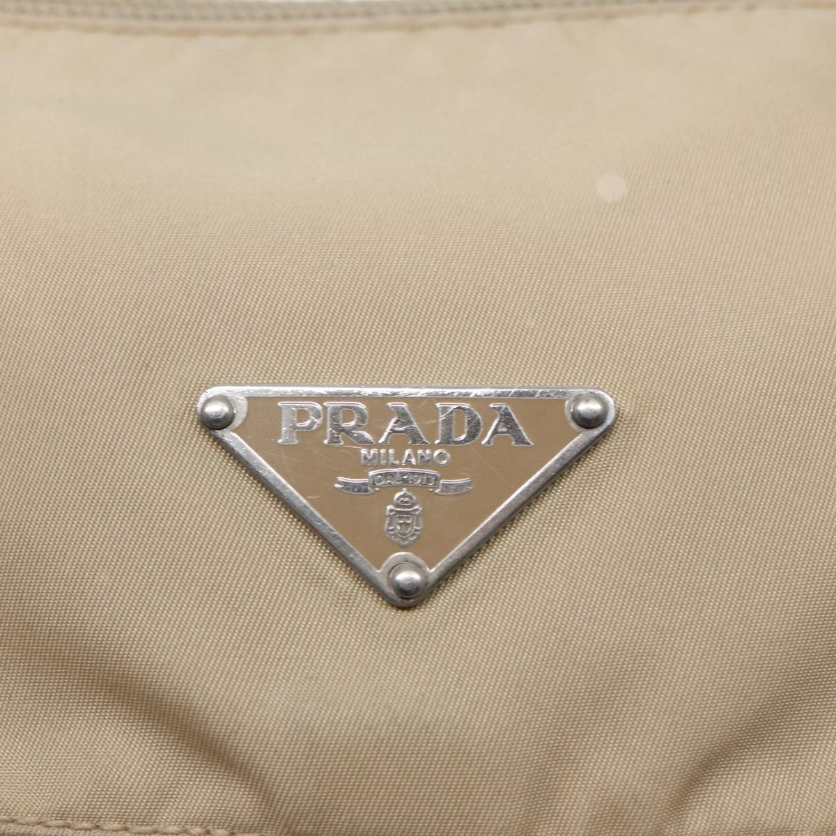 PRADA Shoulder Bag Nylon Beige Silver Auth 86645