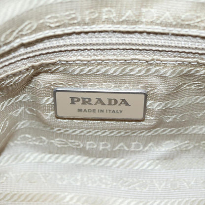 PRADA Shoulder Bag Nylon Beige Silver Auth 86645