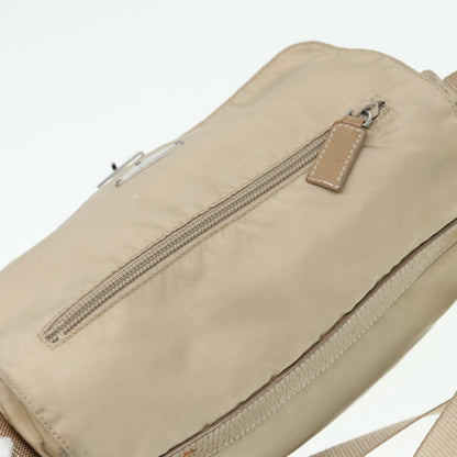 PRADA Shoulder Bag Nylon Beige Silver Auth 86645