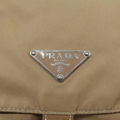 PRADA Shoulder Bag Nylon Beige Silver Auth 86647