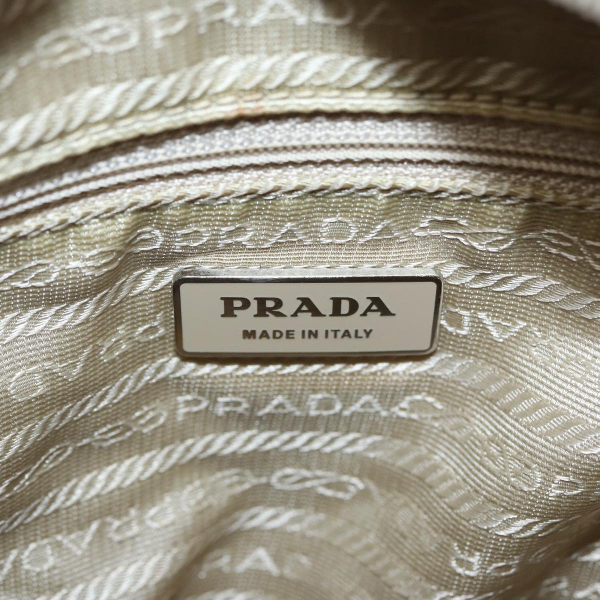 PRADA Shoulder Bag Nylon Beige Silver Auth 86647