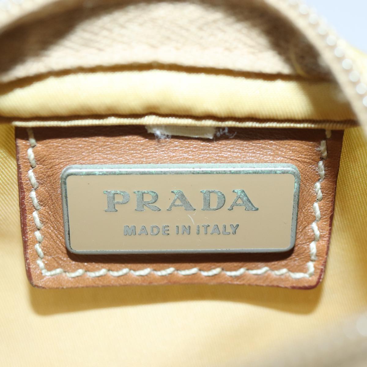 PRADA Shoulder Bag Nylon Beige Silver Auth 86701