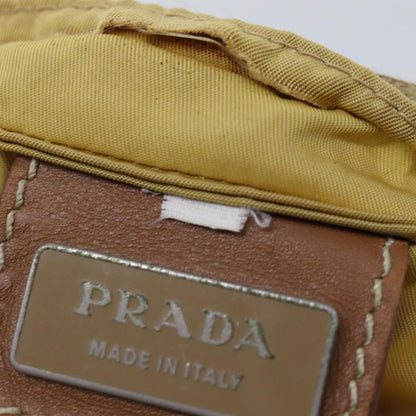 PRADA Shoulder Bag Nylon Beige Silver Auth 86701