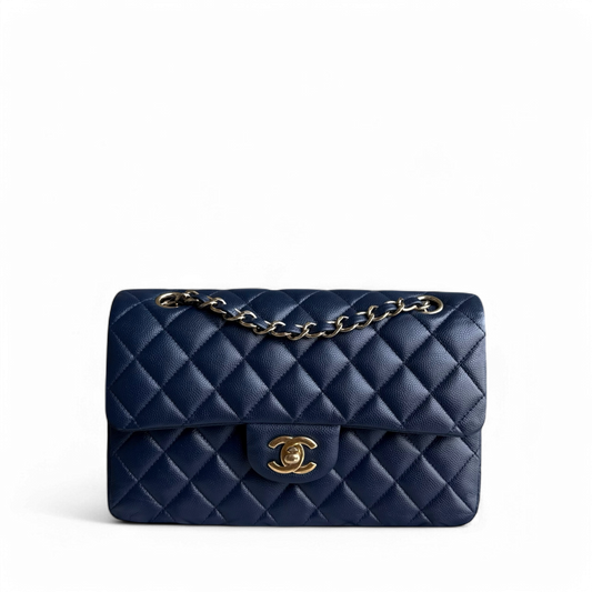 Chanel Classic Flap Small - Caviar 23CM Quilted Dark Blue Gold Hardware Series 24