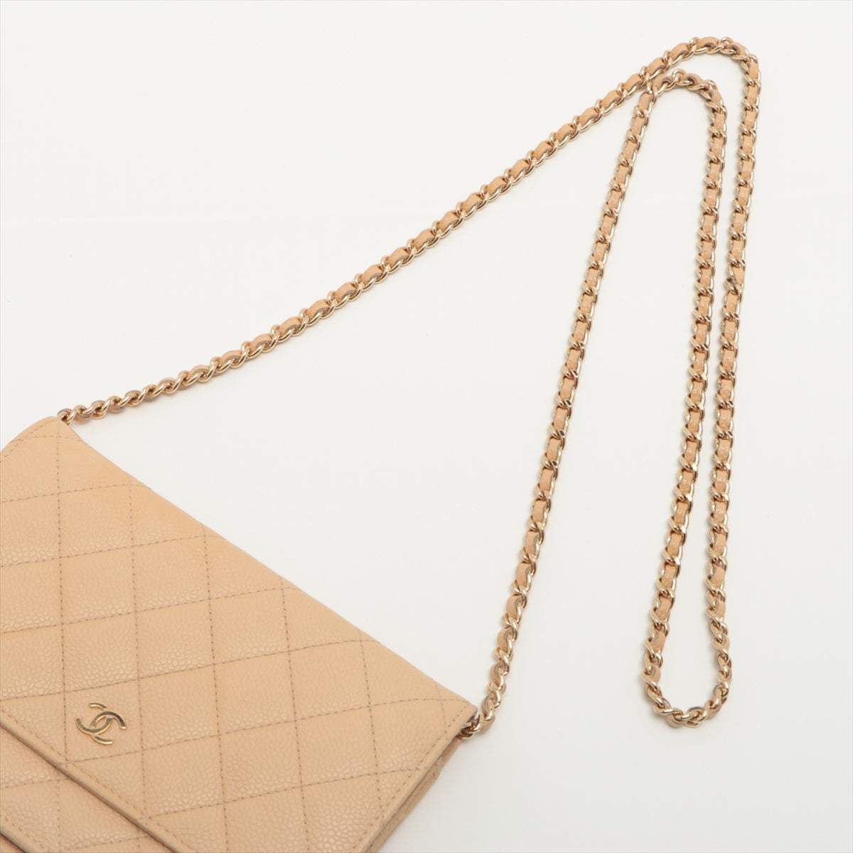 Chanel Matrasse Caviar S Chain Wallet Beige Gold