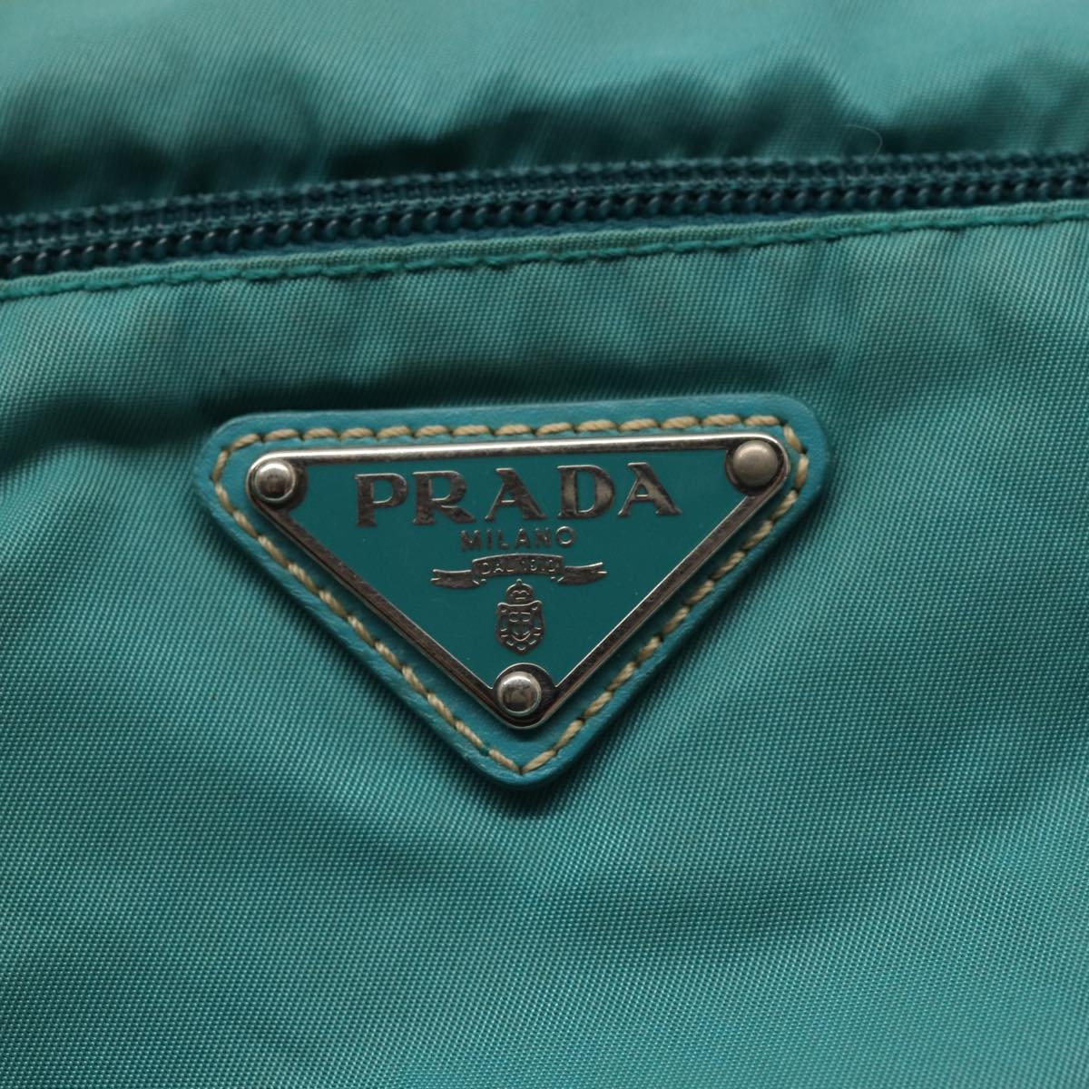 PRADA Shoulder Bag Nylon Turquoise Blue Silver Auth 86875