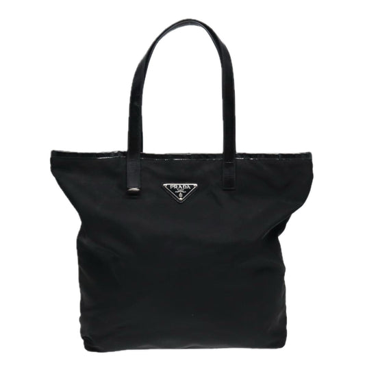 PRADA Tote Bag Nylon Black Silver Auth 86877