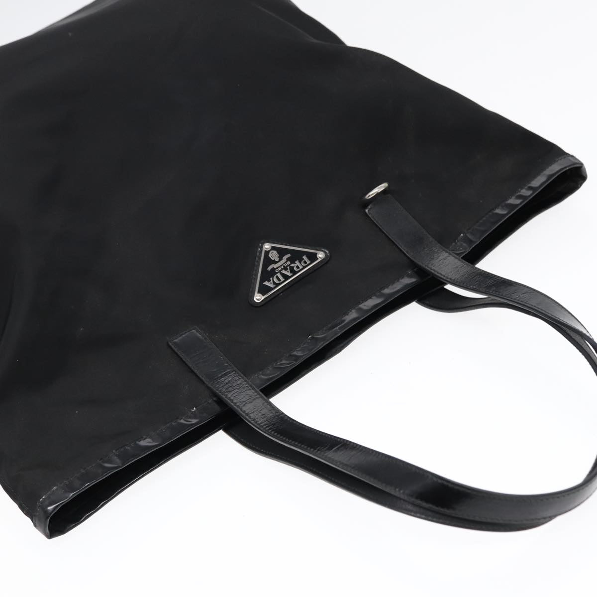 PRADA Tote Bag Nylon Black Silver Auth 86877