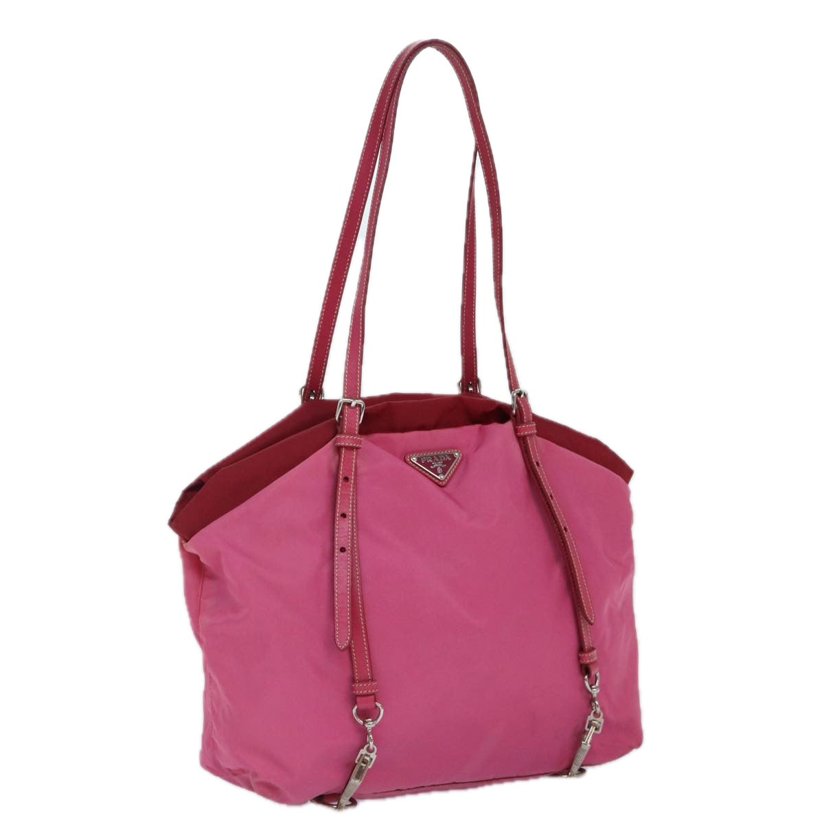 PRADA Tote Bag Nylon Pink Silver Auth 86878