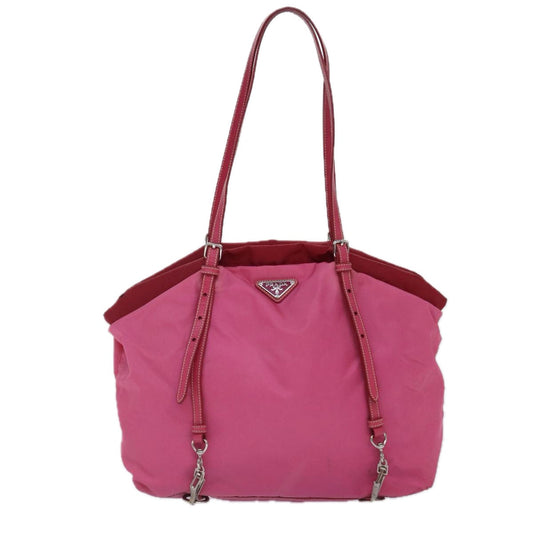 PRADA Tote Bag Nylon Pink Silver Auth 86878