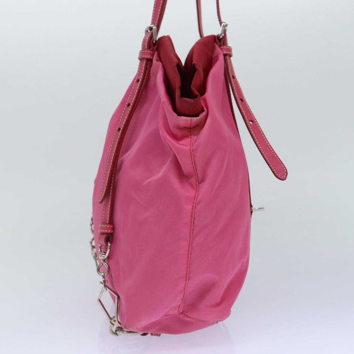 PRADA Tote Bag Nylon Pink Silver Auth 86878