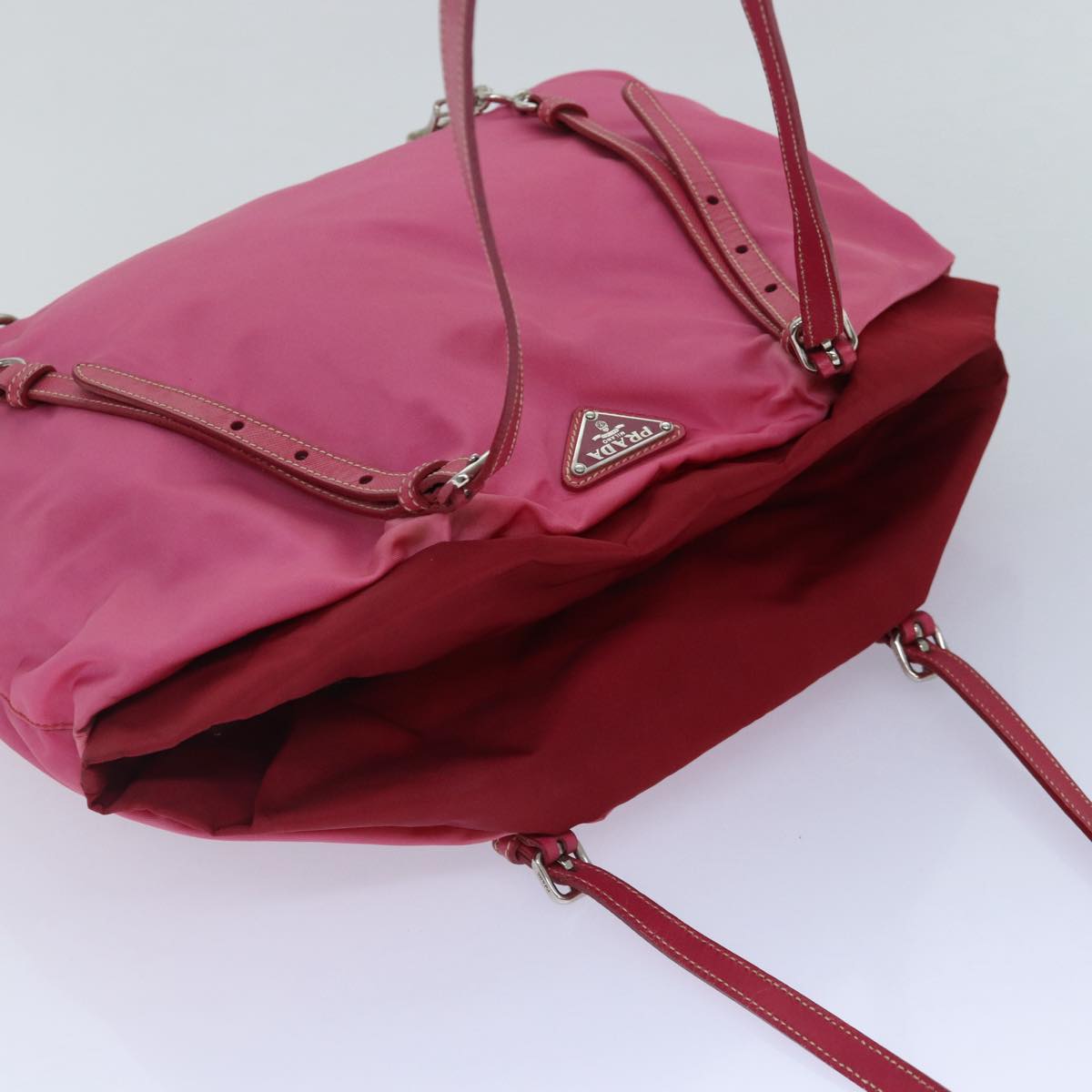 PRADA Tote Bag Nylon Pink Silver Auth 86878