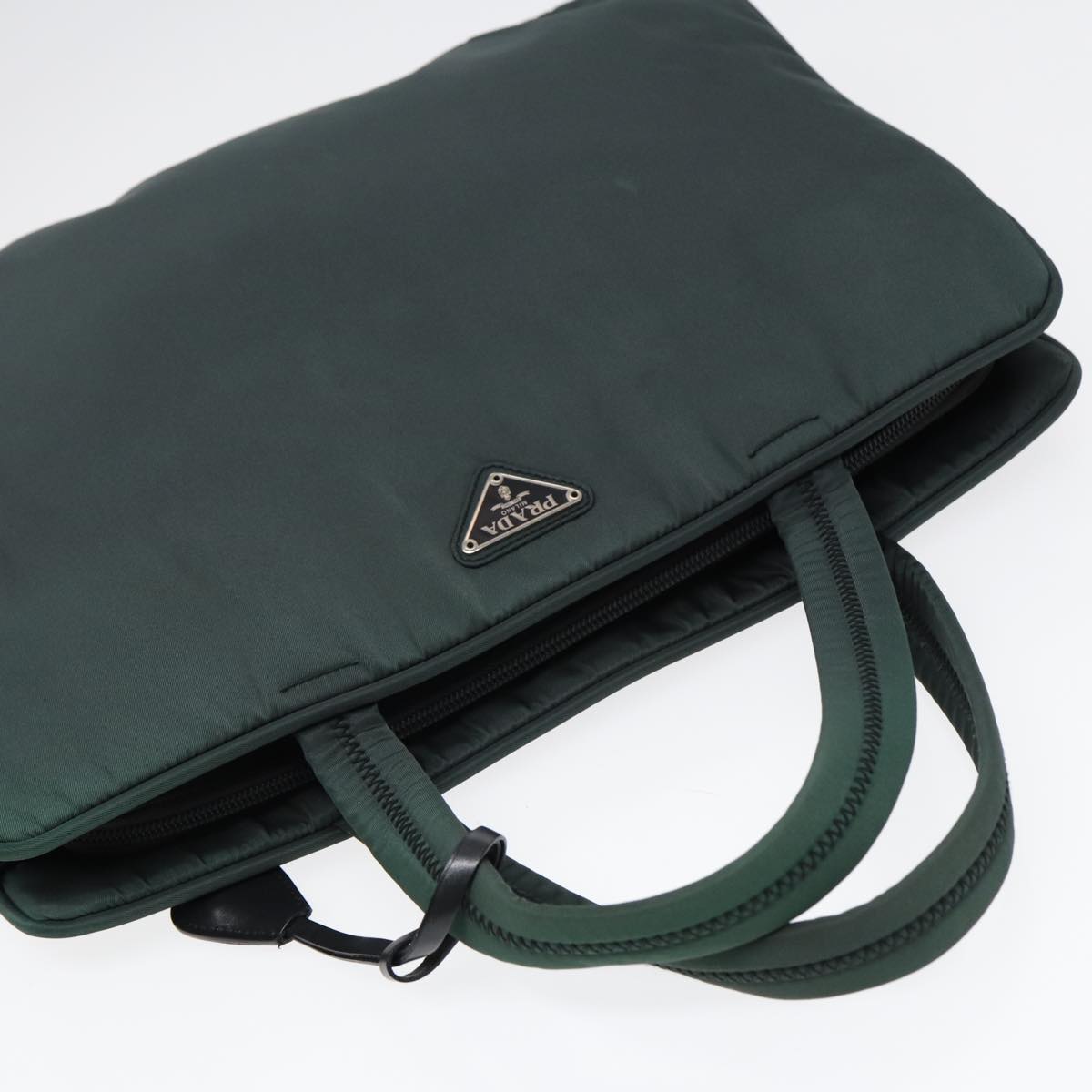 PRADA Hand Bag Nylon Green Silver Auth 86882