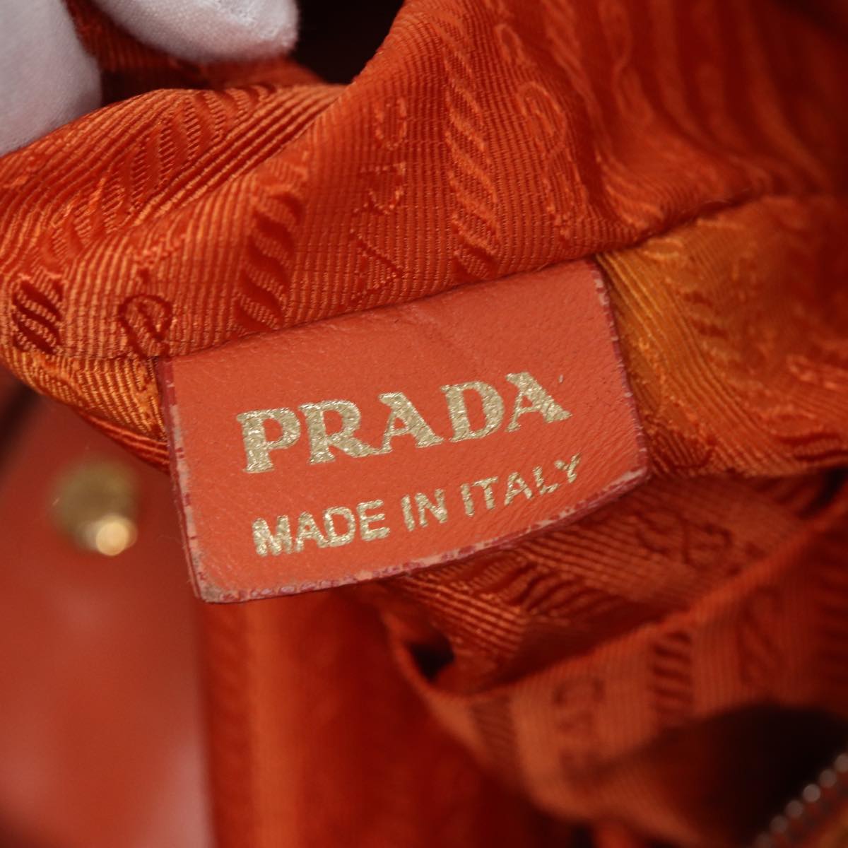 PRADA Shoulder Bag Nylon Orange Gold Auth 86883