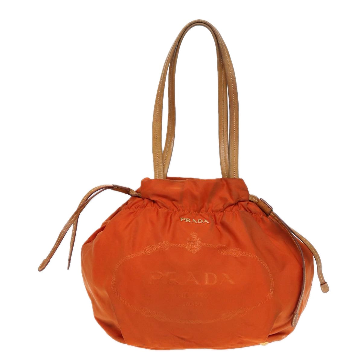 PRADA Shoulder Bag Nylon Orange Gold Auth 86883