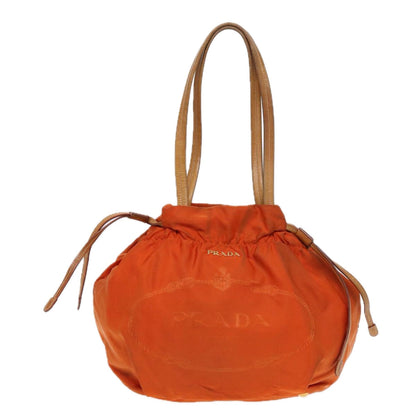 PRADA Shoulder Bag Nylon Orange Gold Auth 86883