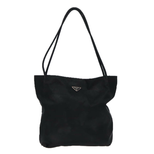 PRADA Tote Bag Nylon Black Silver Auth 86886