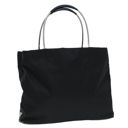 PRADA Tote Bag Nylon Black Silver Auth 86889