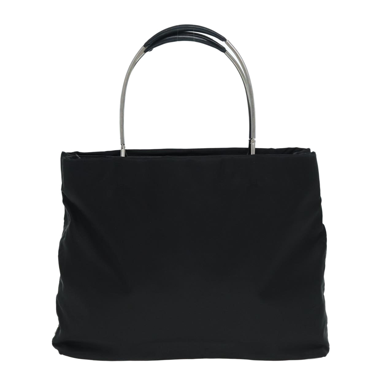 PRADA Tote Bag Nylon Black Silver Auth 86889