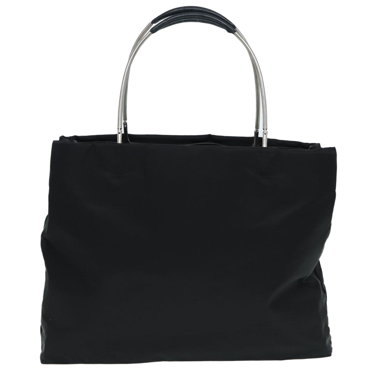 PRADA Tote Bag Nylon Black Silver Auth 86889