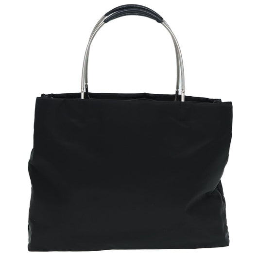 PRADA Tote Bag Nylon Black Silver Auth 86889