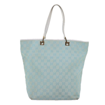 GUCCI GG Canvas Tote Bag Light Blue Gold 002 1098 1705 Auth 86897