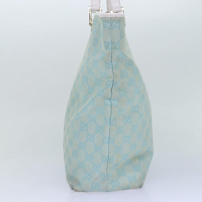 GUCCI GG Canvas Tote Bag Light Blue Gold 002 1098 1705 Auth 86897