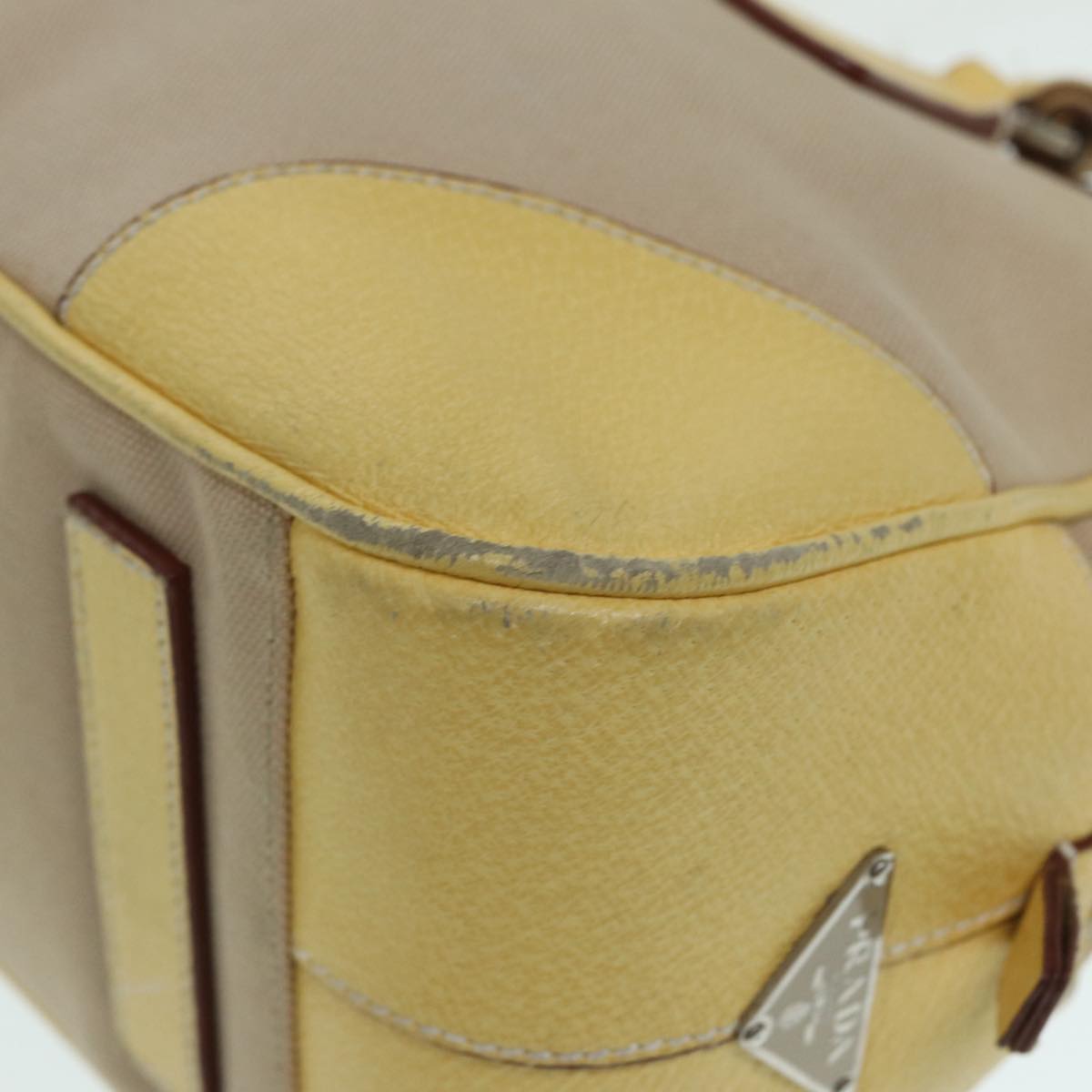 PRADA Hand Bag Canvas Beige Silver Auth 86908