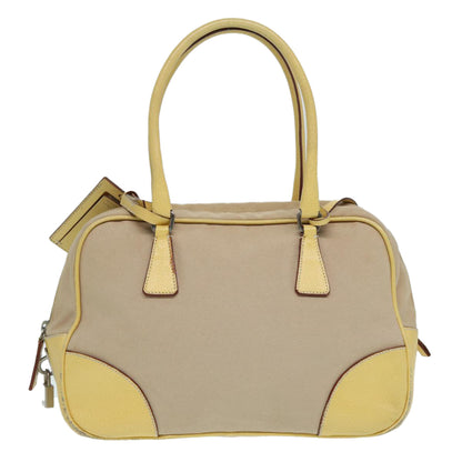 PRADA Hand Bag Canvas Beige Silver Auth 86908