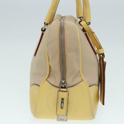 PRADA Hand Bag Canvas Beige Silver Auth 86908