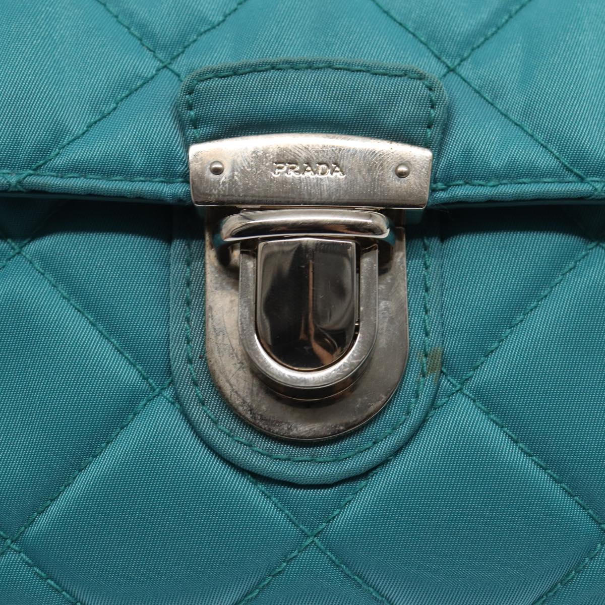 PRADA Chain Shoulder Bag Nylon Turquoise Blue Silver Auth 86958