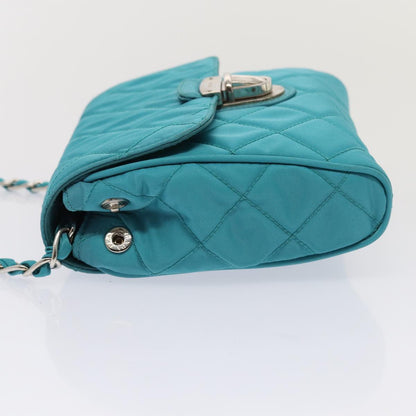 PRADA Chain Shoulder Bag Nylon Turquoise Blue Silver Auth 86958