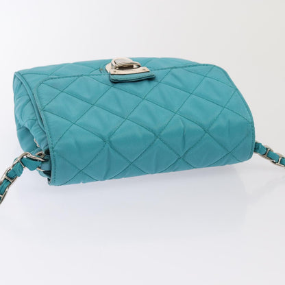 PRADA Chain Shoulder Bag Nylon Turquoise Blue Silver Auth 86958