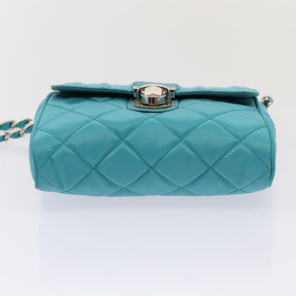 PRADA Chain Shoulder Bag Nylon Turquoise Blue Silver Auth 86958