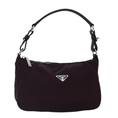 PRADA Shoulder Bag Nylon Wine Red Silver Auth 86985