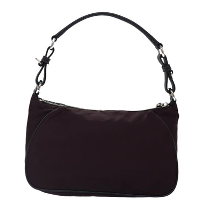 PRADA Shoulder Bag Nylon Wine Red Silver Auth 86985