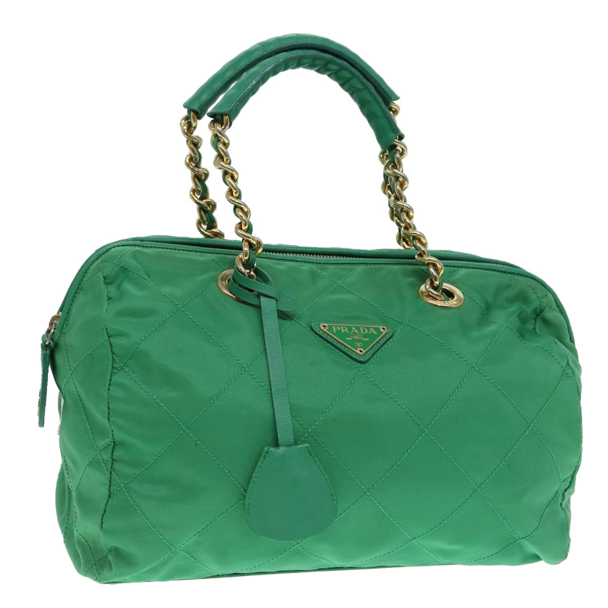 PRADA Hand Bag Nylon Green Gold Auth 86987