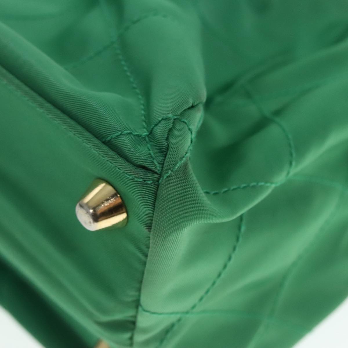 PRADA Hand Bag Nylon Green Gold Auth 86987