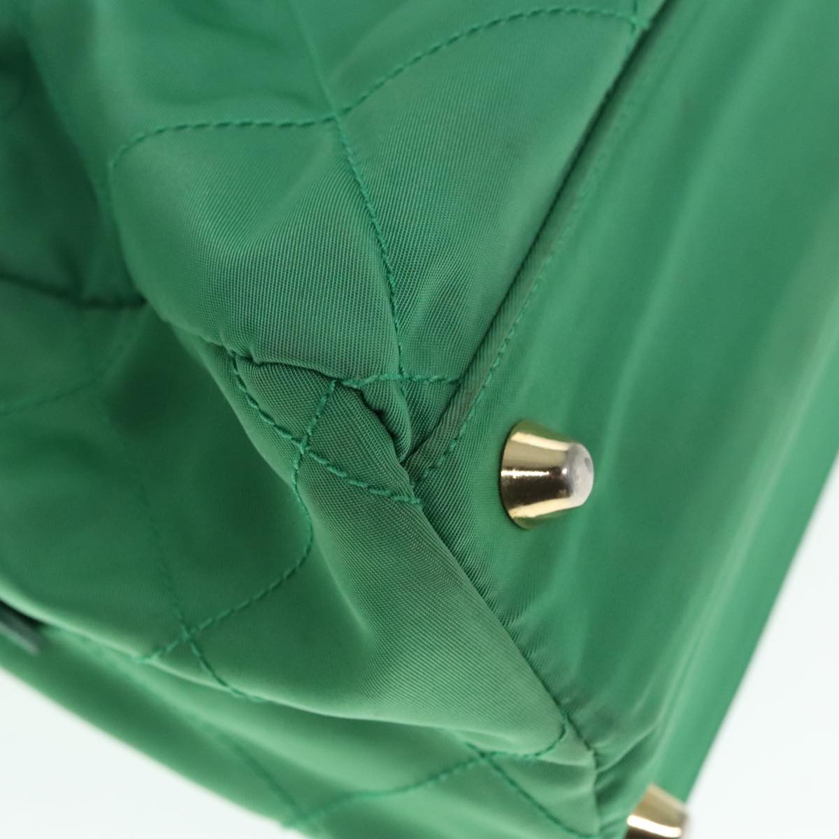 PRADA Hand Bag Nylon Green Gold Auth 86987