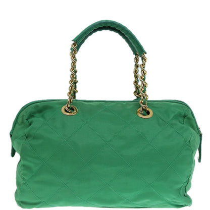 PRADA Hand Bag Nylon Green Gold Auth 86987