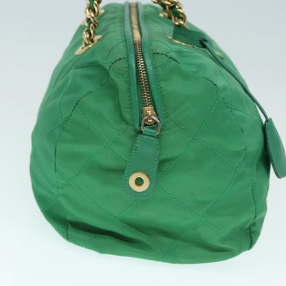 PRADA Hand Bag Nylon Green Gold Auth 86987