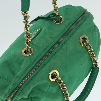 PRADA Hand Bag Nylon Green Gold Auth 86987